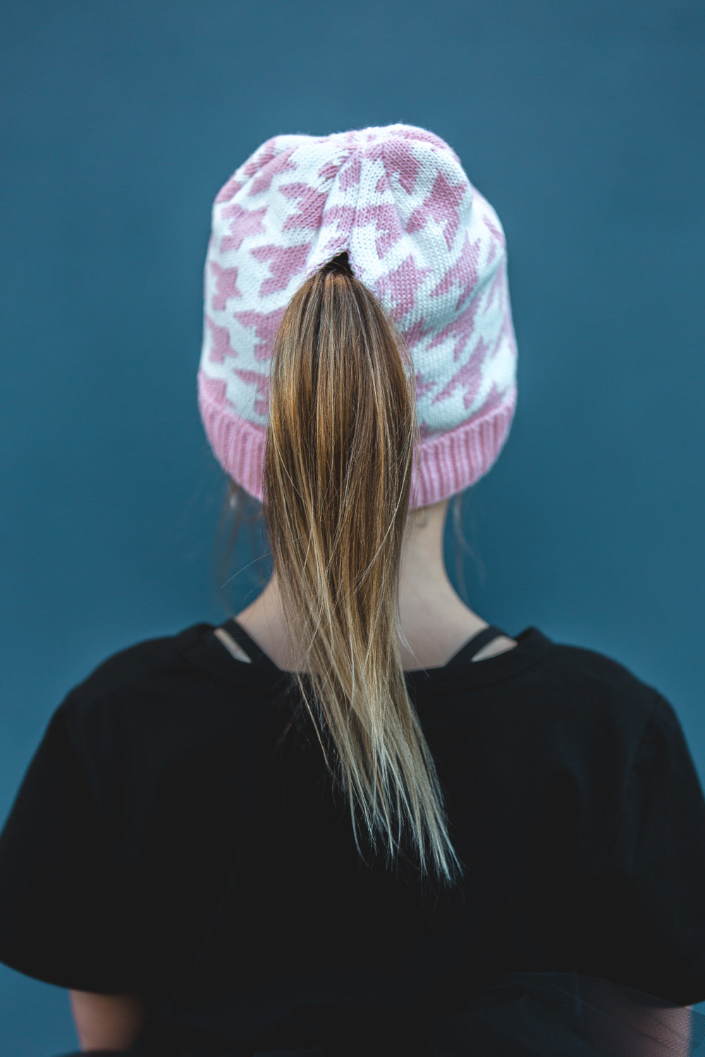 Threader Ponytail Beanie Houndstooth (Girls)