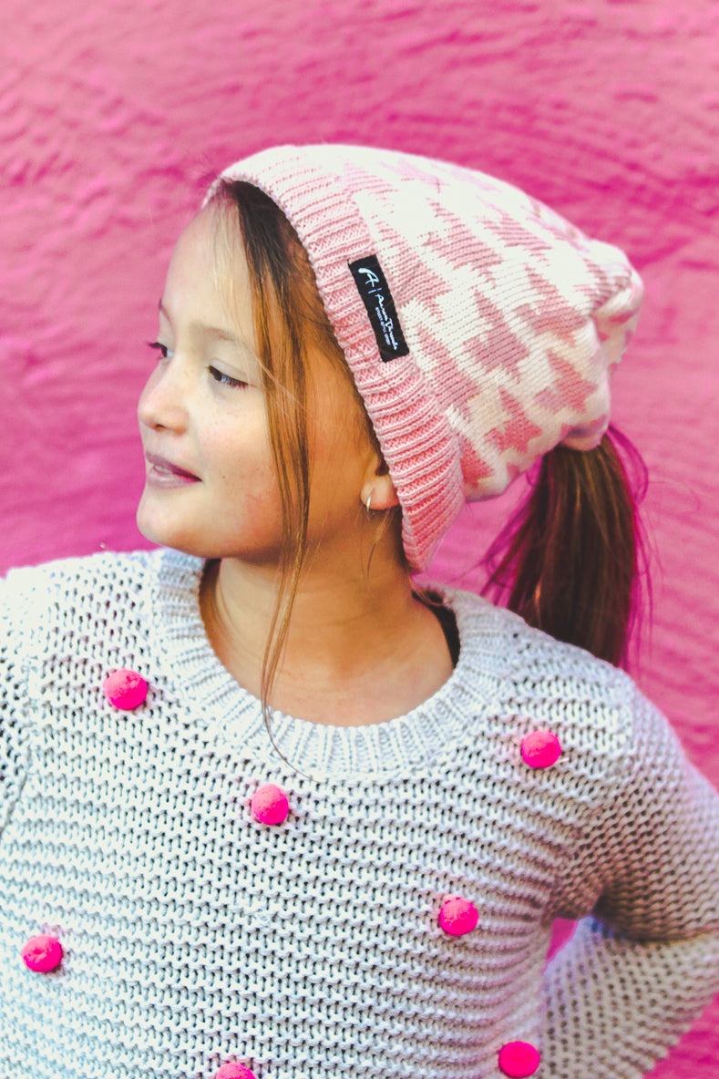 Threader Ponytail Beanie Houndstooth (Girls)