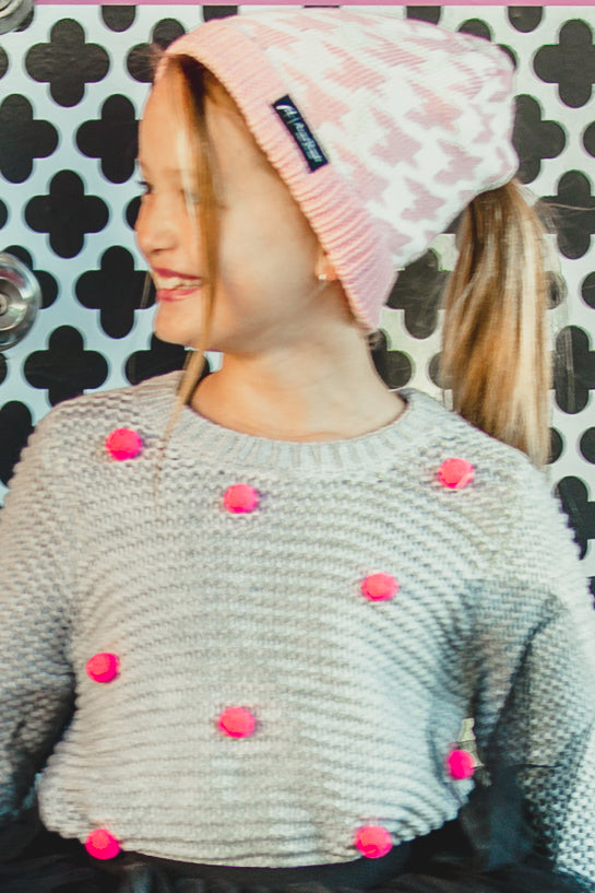 Threader Ponytail Beanie Houndstooth (Girls)