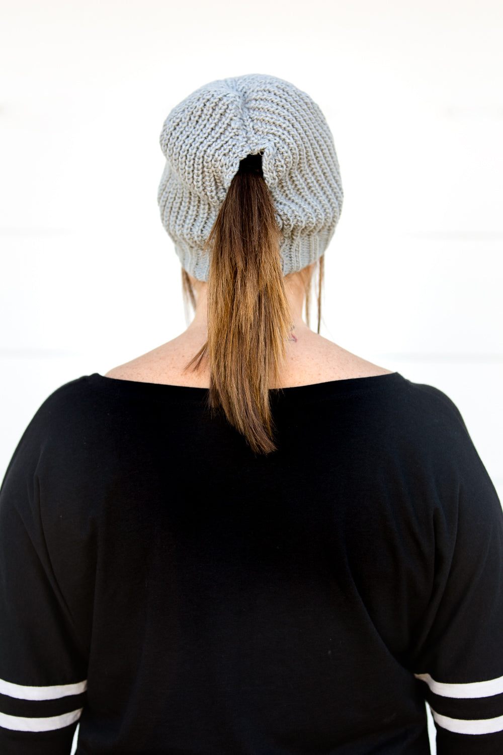 Threader Ponytail Beanie Grey