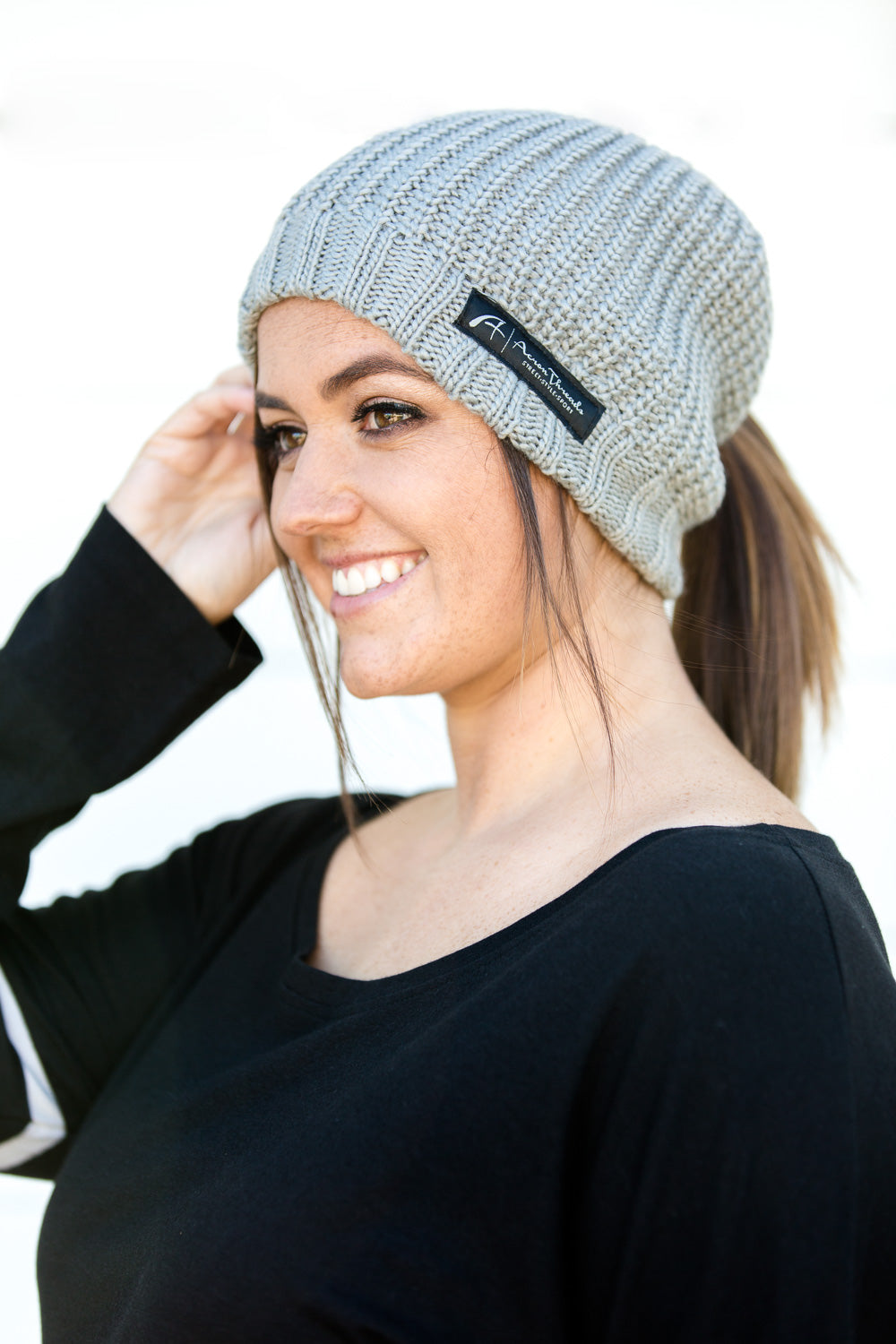 Threader Ponytail Beanie Grey